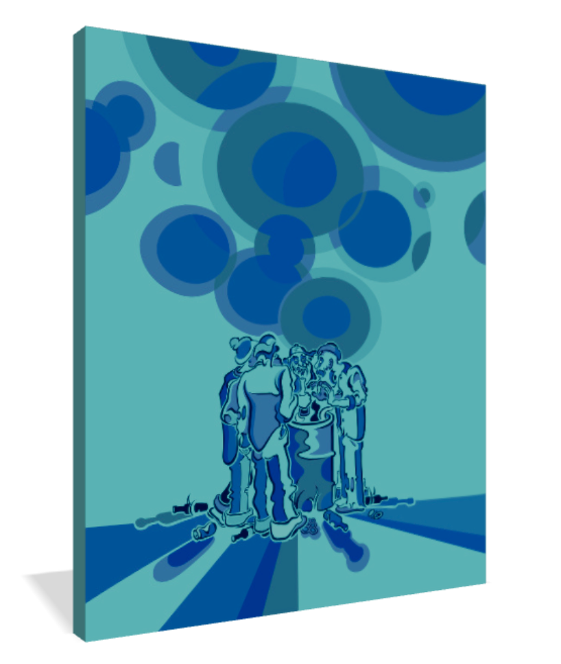 Abner Harris - Hobos (Blue) - 3/4 side view displaying the premium texture of giclee canvas, the depth of acrylic glass, or the finish of a high-quality vinyl sticker.