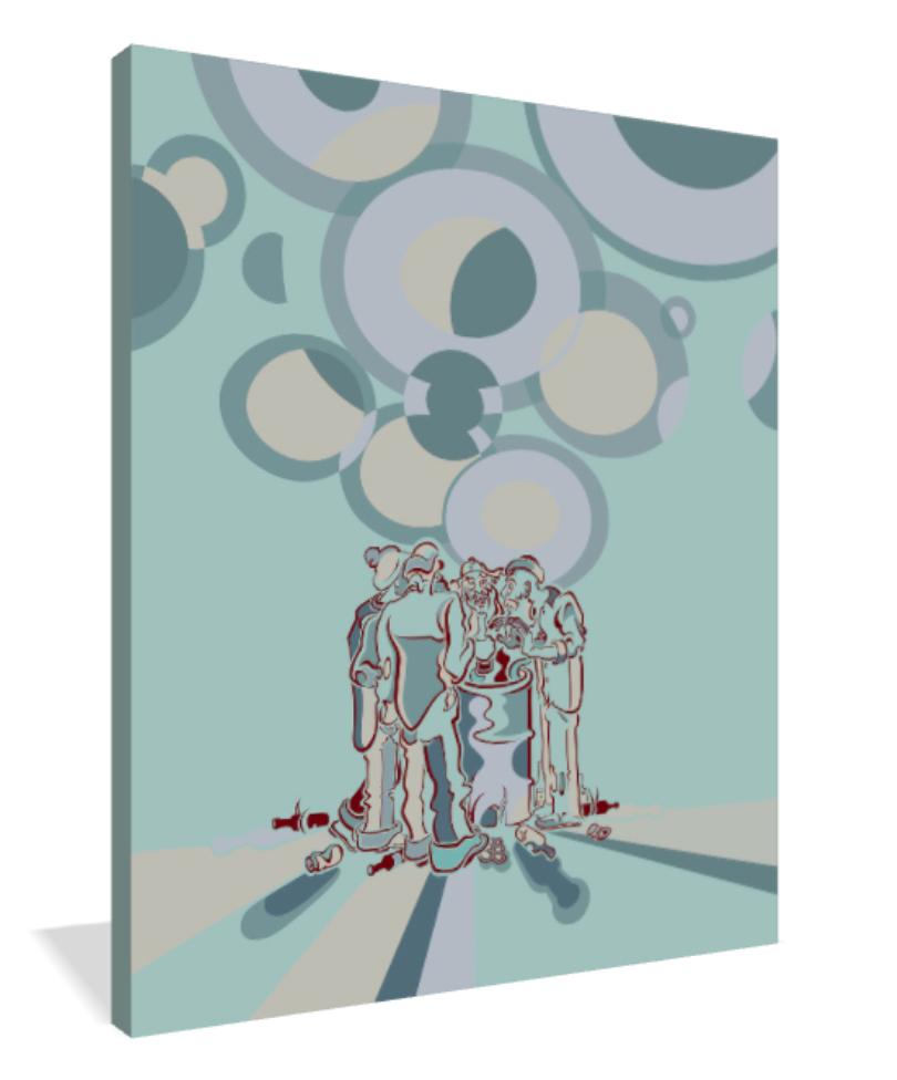 Abner Harris - Hobos (Pale) - 3/4 side view displaying the premium texture of giclee canvas, the depth of acrylic glass, or the finish of a high-quality vinyl sticker.