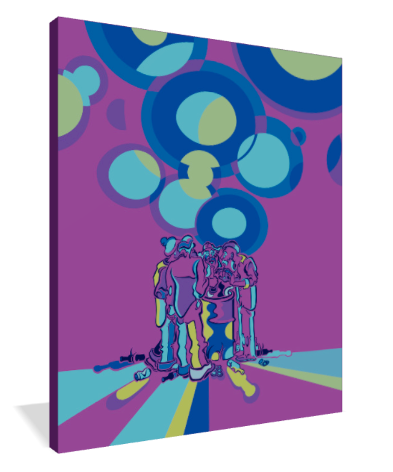 Abner Harris - Hobos (Pink) - 3/4 side view displaying the premium texture of giclee canvas, the depth of acrylic glass, or the finish of a high-quality vinyl sticker.
