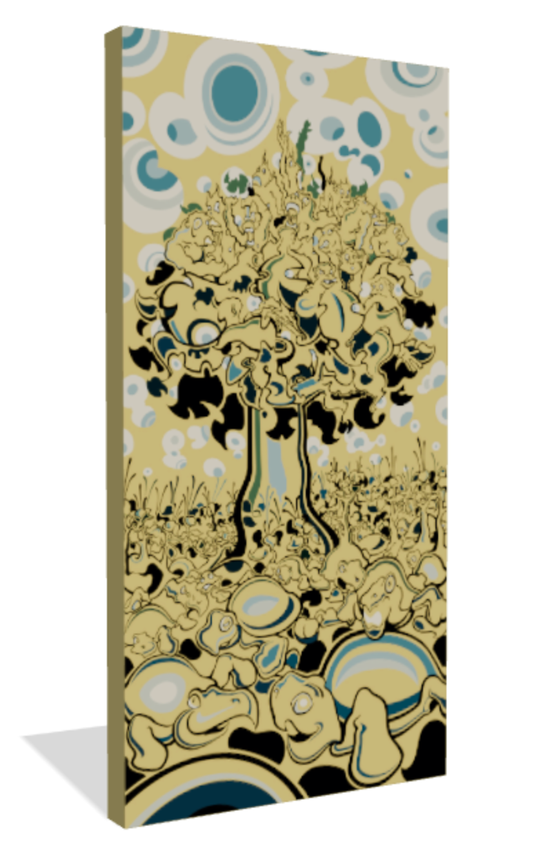 Abner Harris - Monkey Tree - 3/4 side view displaying the premium texture of giclee canvas, the depth of acrylic glass, or the finish of a high-quality vinyl sticker.