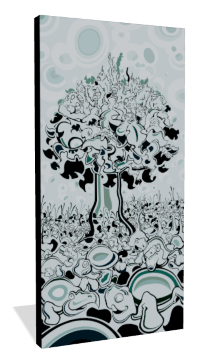 Abner Harris - Monkey Tree (pale) - 3/4 side view showing depth and gallery wrap edges for giclee canvas, acrylic glass, or vinyl print.
